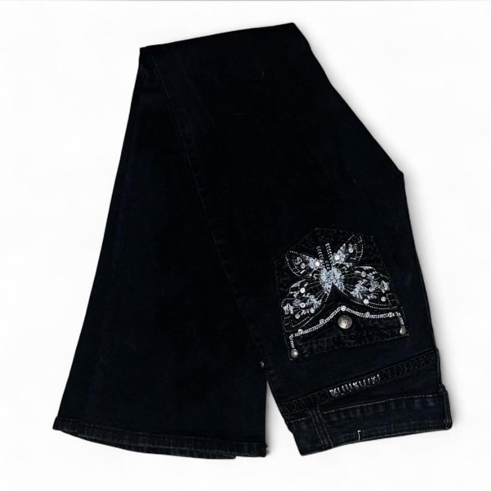 Black High Rise Jeans with Butterfly Embroidery